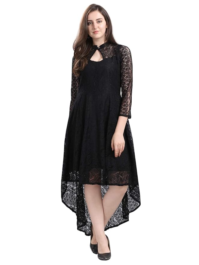 SIRIL Women’s Dyed Fit & Flare Knee Length Russell Net Dress